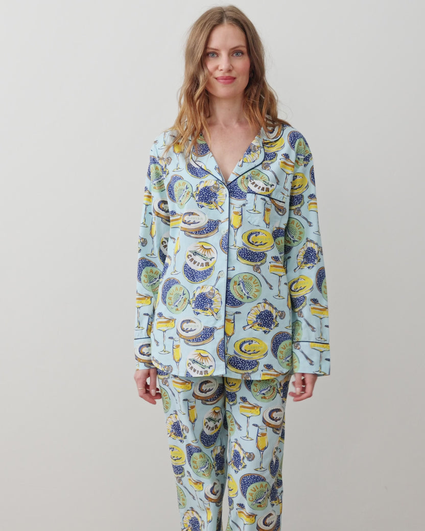 Champagne & Caviar - Long PJ Set - Pale Blue