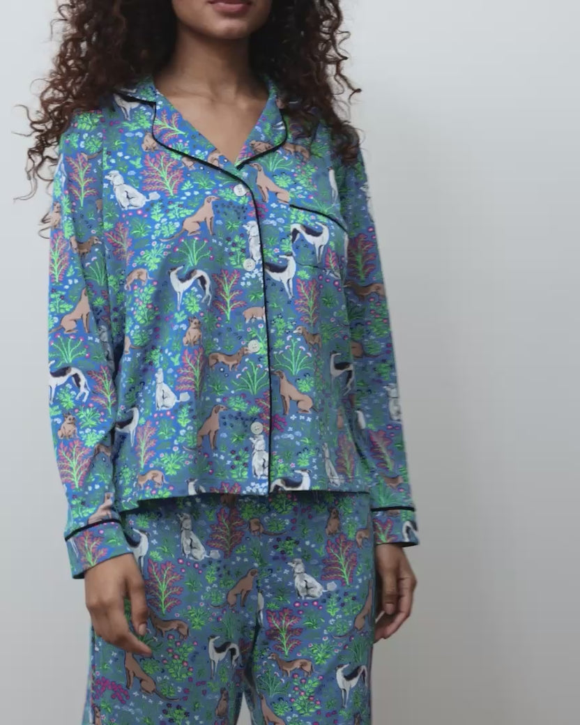 Must Love Dogs - Organic Pima Modal Knit Long PJ Set - Cerulean