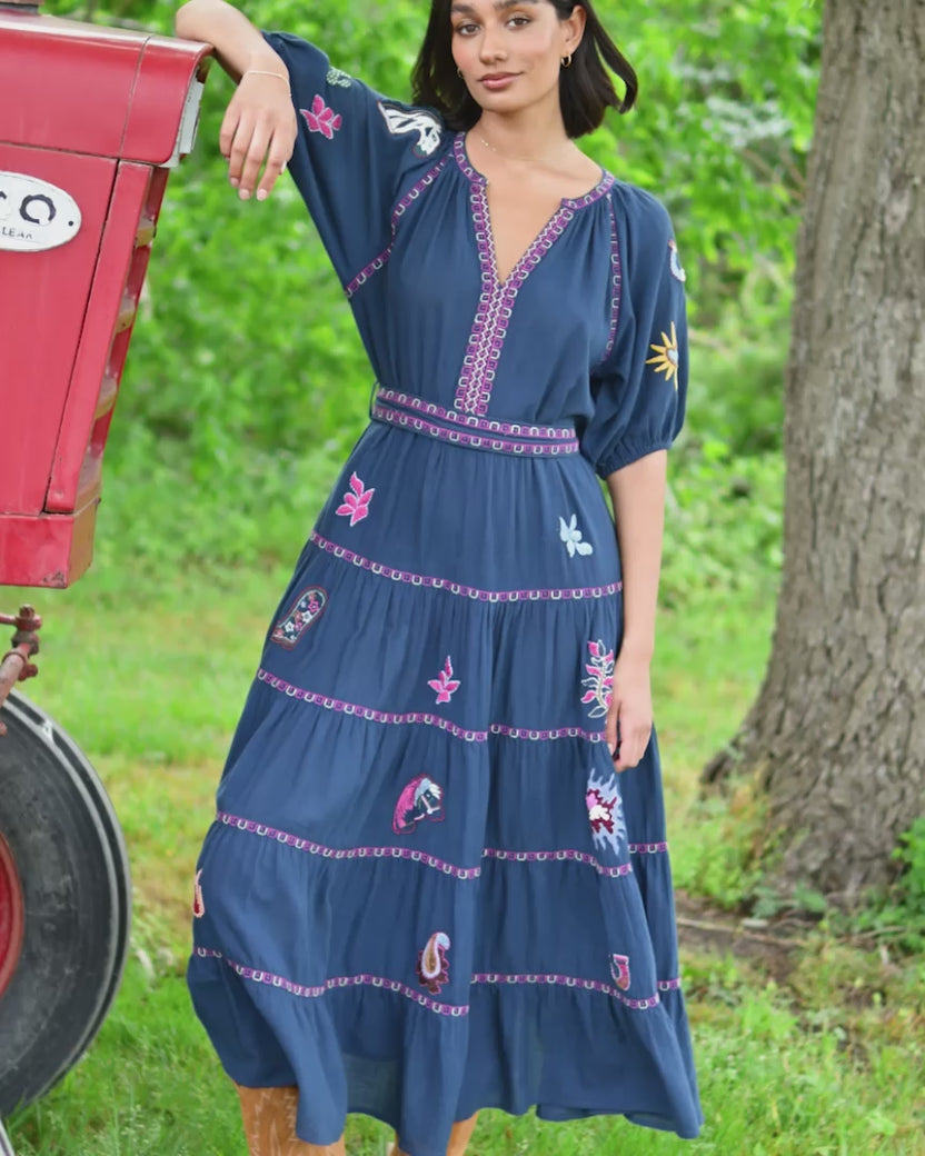 Rodeo Embroidery - To and From Dress - Navy