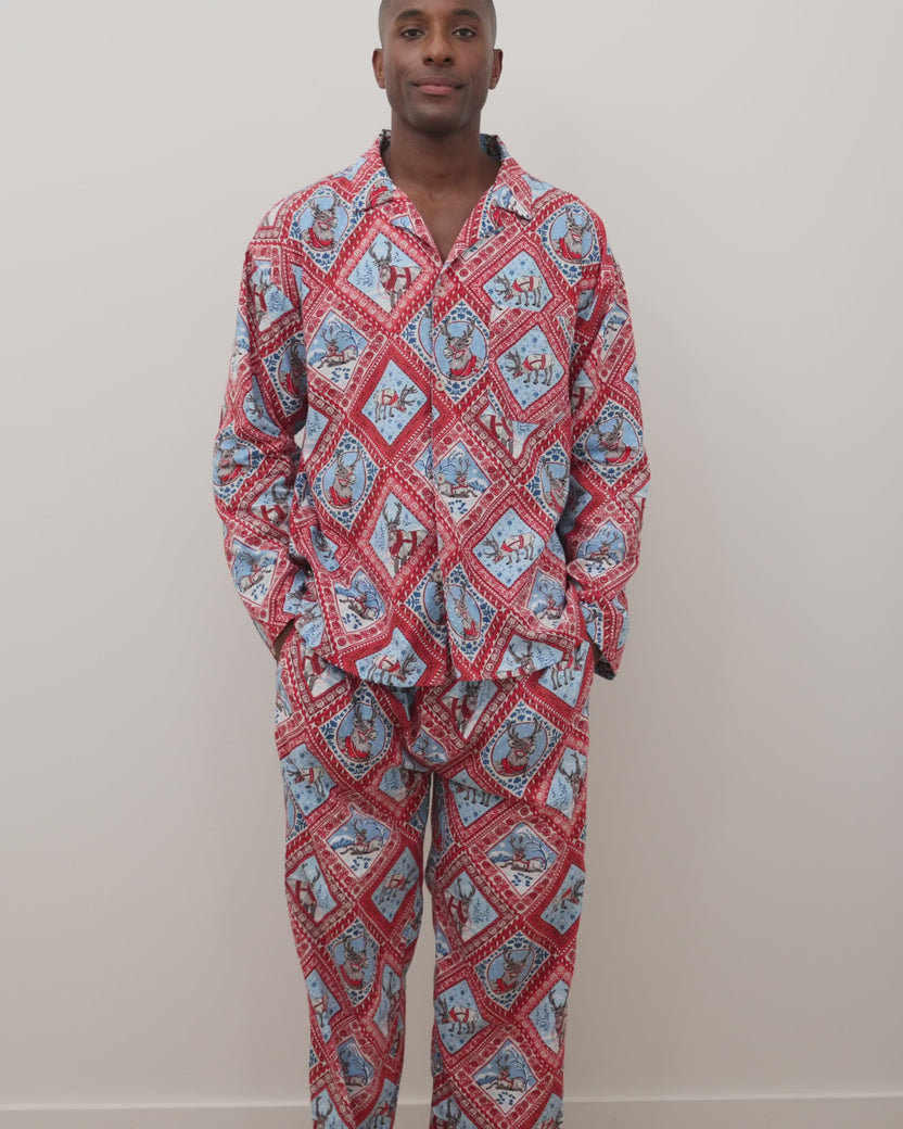 Reindeer Games - Men's Lightweight Flannel Long PJ Set - Red Sleigh