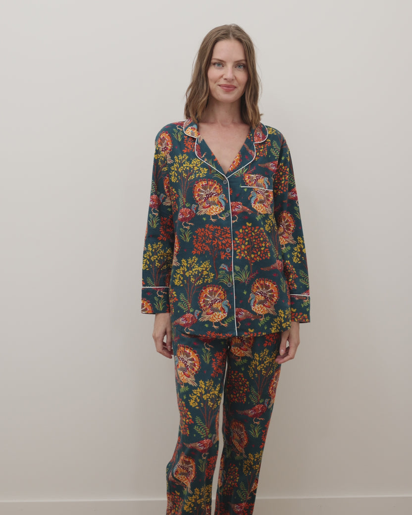 Turkey Trot - Tall Lightweight Flannel Long PJ Set - Midnight Navy