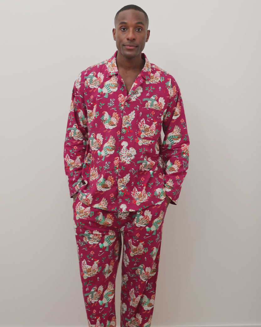 Holiday Hens - Men's Lightweight Flannel Long PJ Set - Burgundy