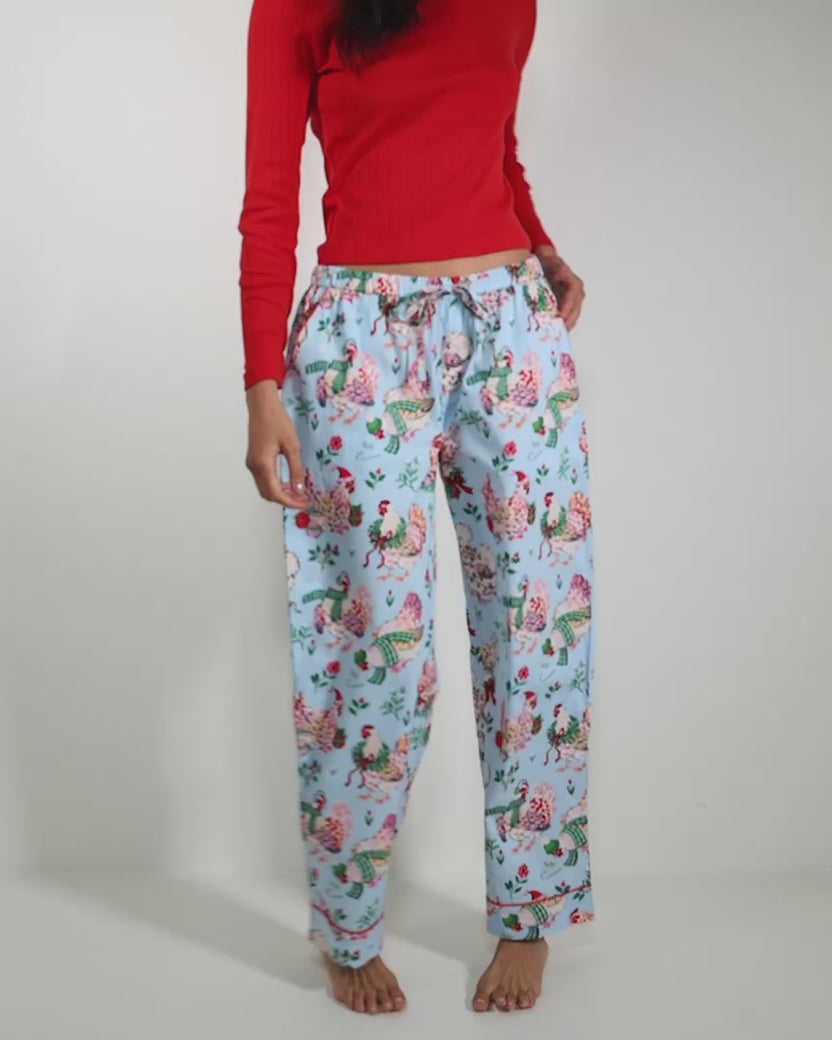 Holiday Hens - Tall PJ Pants - Pale Blue