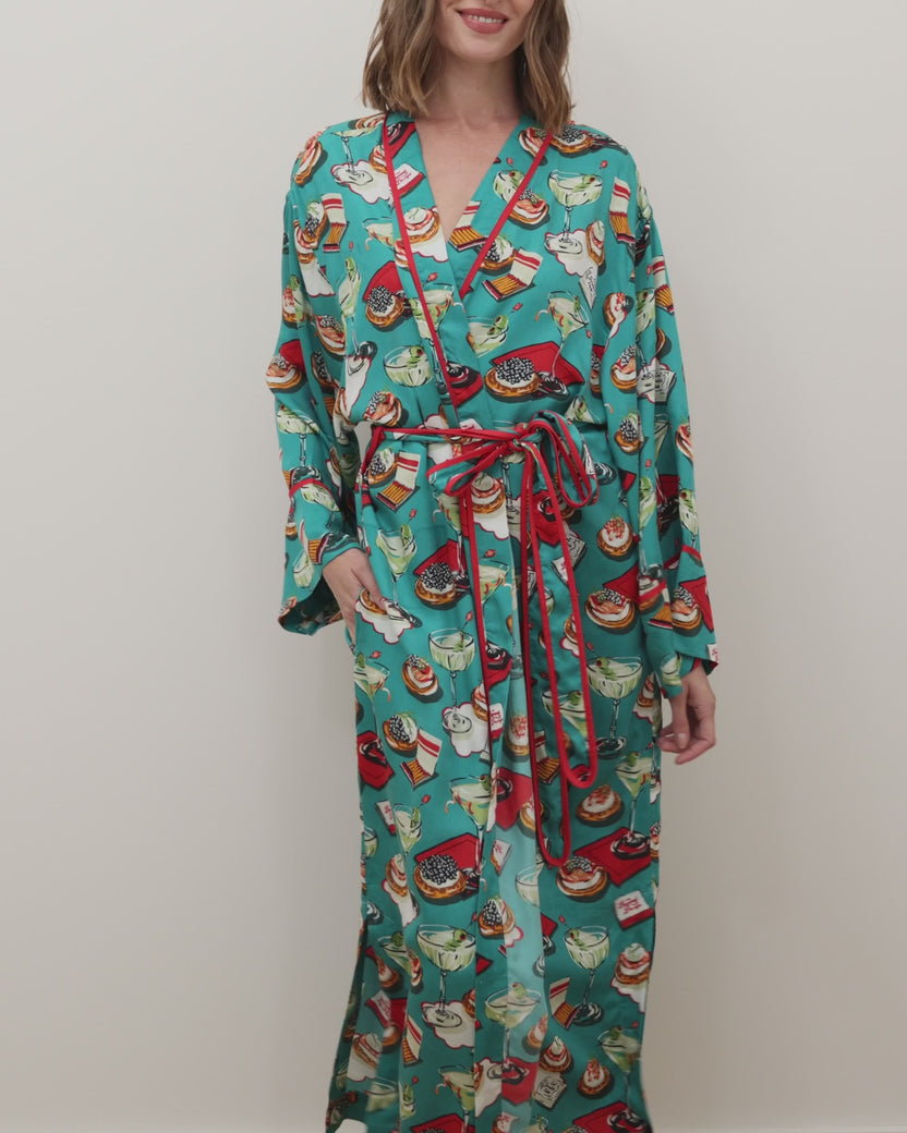 Blinis & Martinis - Eco Satin Robe - Mid Century Blue