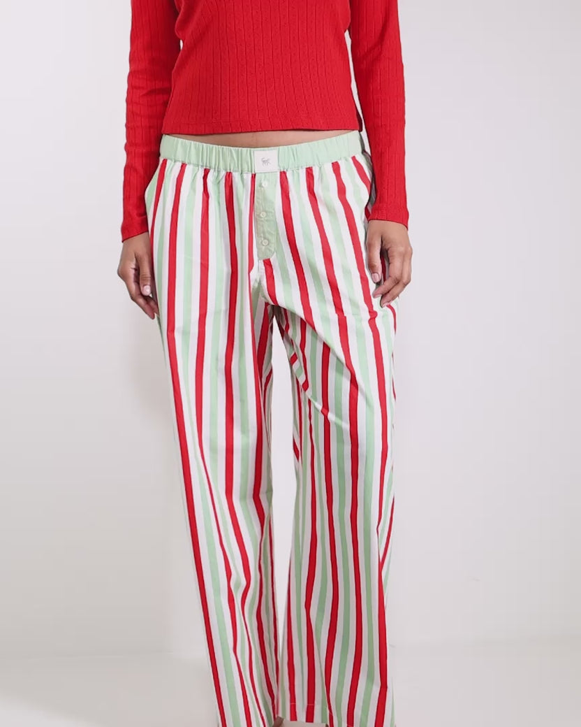 Elf Stripes - Tall Nola PJ Pants - Sage & Cherry