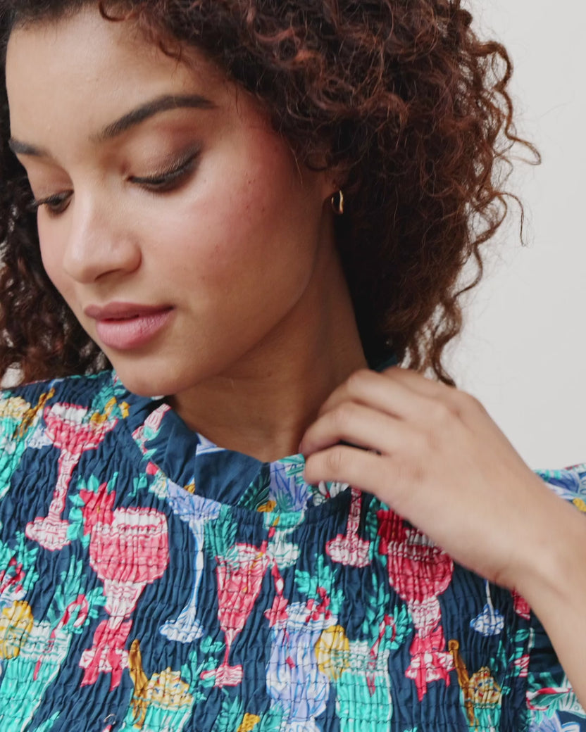 Christmas Cocktails - Ready to Ruffle Dress - Navy