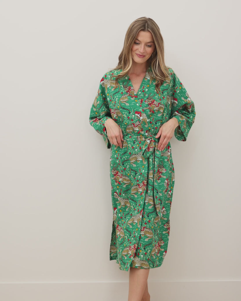 Very Merry Bagheera - Lightweight Flannel Long Robe - Mistletoe