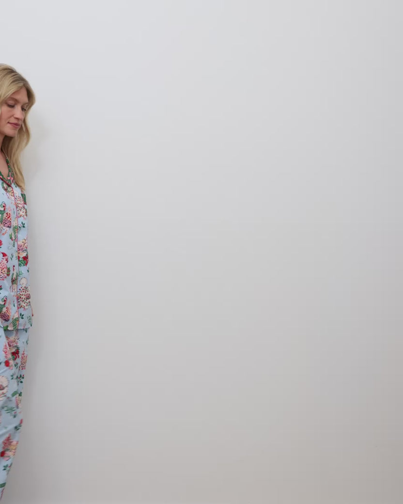 Holiday Hens - Tall Long PJ Set - Pale Blue