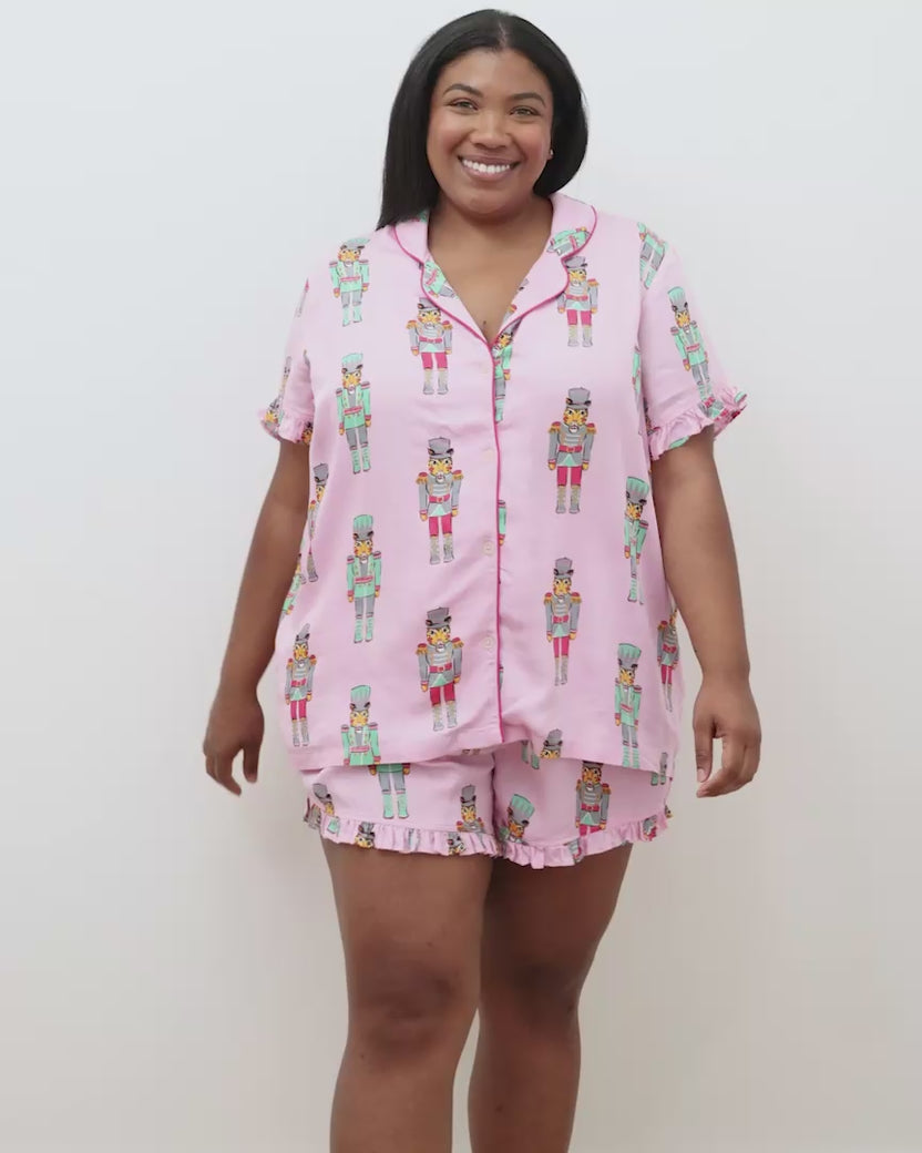 Leopard Nutcrackers - Eco Satin Ruffle Set - Pink Candy Cane