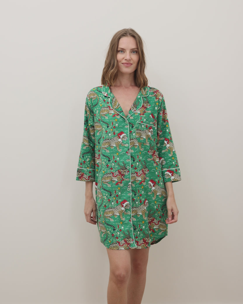 Very Merry Bagheera - Lightweight Flannel Sleep Shirt - Mistletoe