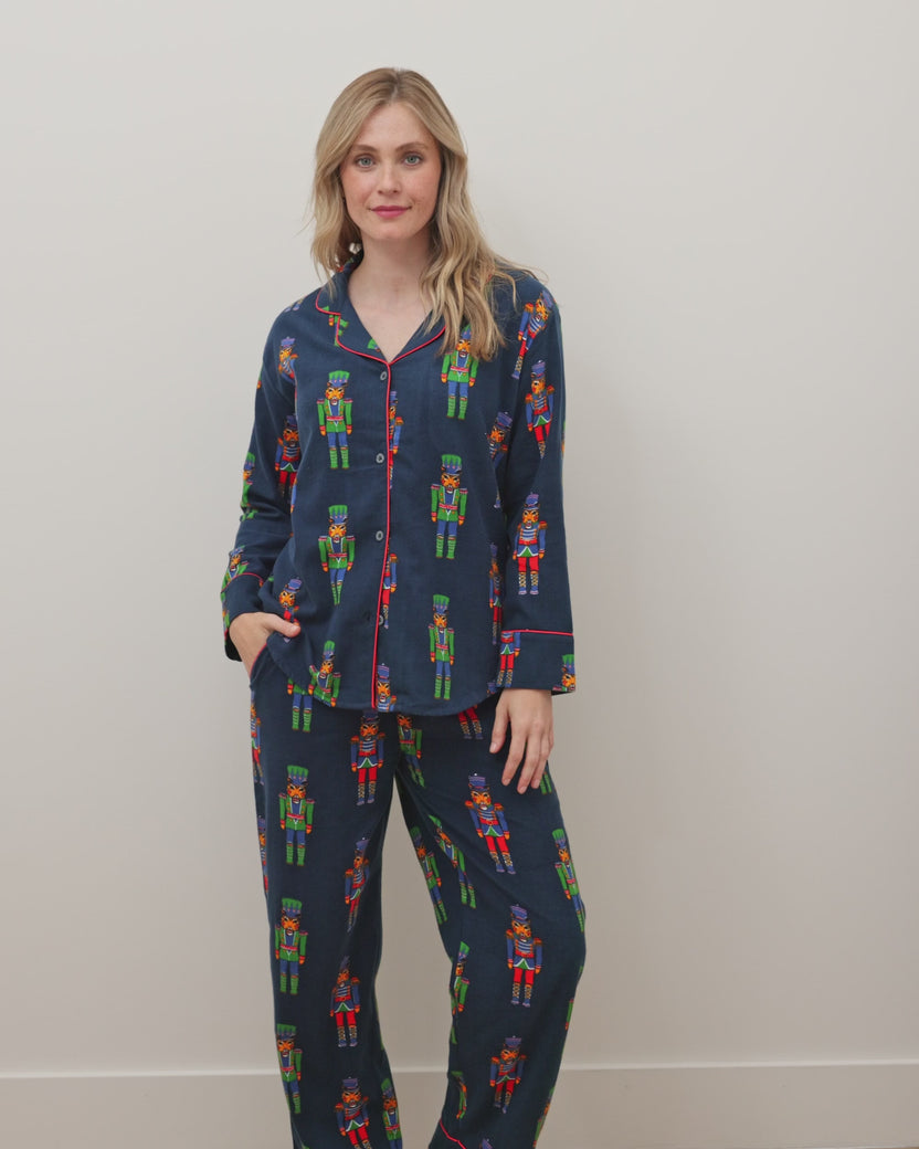 Leopard Nutcrackers - Midweight Flannel Long PJ Set - Navy