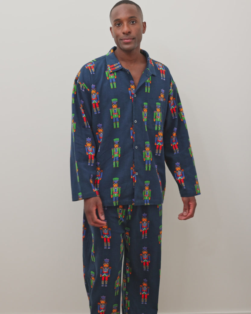 Leopard Nutcrackers - Men's Midweight Flannel Long PJ Set - Navy