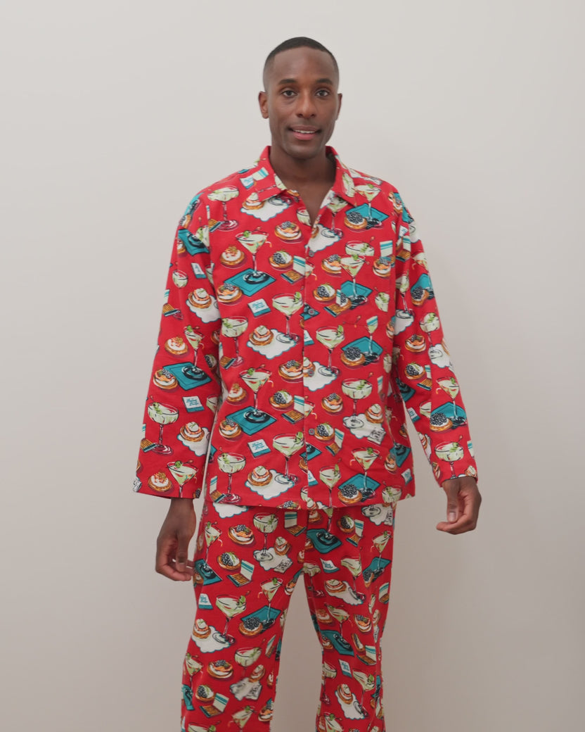 Blinis & Martinis - Men's Midweight Flannel Long PJ Set -  Matchbook Red