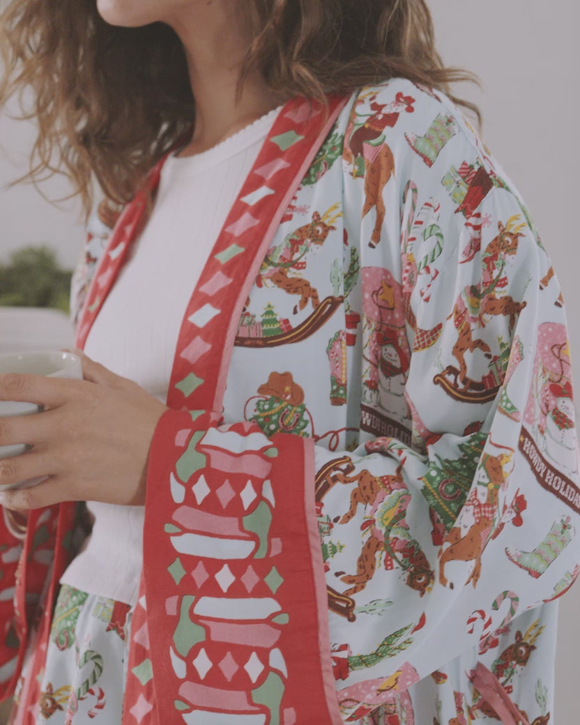 Cowboy Christmas - Eco Satin Robe - Icicle