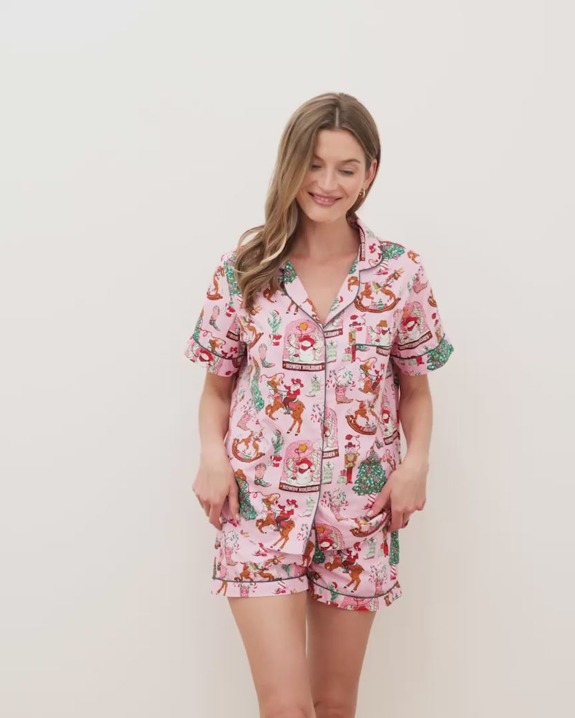 Cowboy Christmas - Short PJ Set - Pink Boots