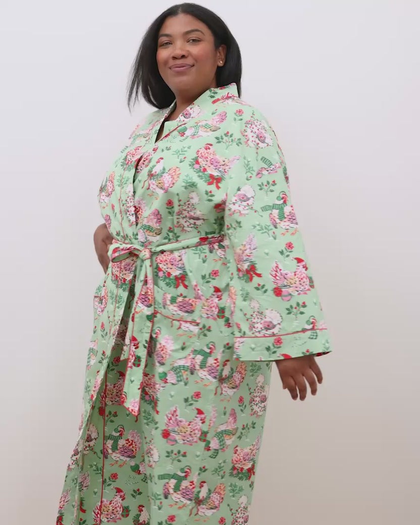 Holiday Hens - Lounge Robe - Sage
