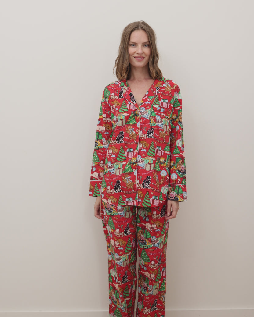 Meowy Christmas - Tall Long PJ Set - Red Bow