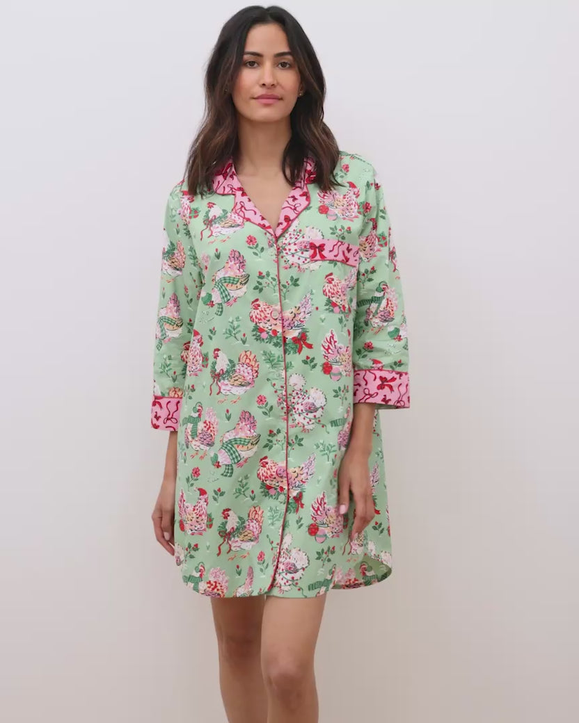 Holiday Hens - Sleep Shirt - Sage