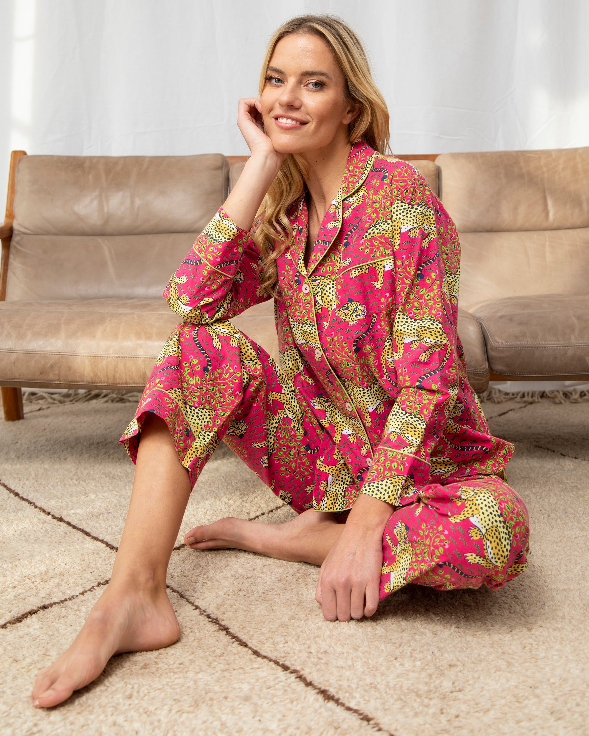 Pajama Set Women Peach-print Lovely Spring Sleepwear Lounge Korean