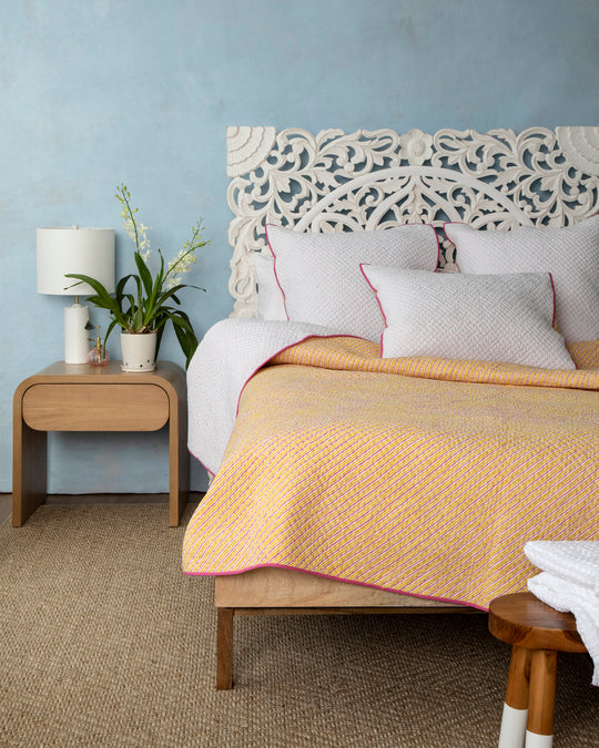 Reversible Weekend Stripes - Kantha Quilt Sham - Pink Marigold - Printfresh