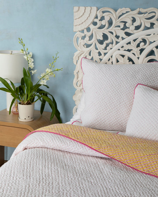 Reversible Weekend Stripes - Kantha Quilt - Pink Marigold - Printfresh