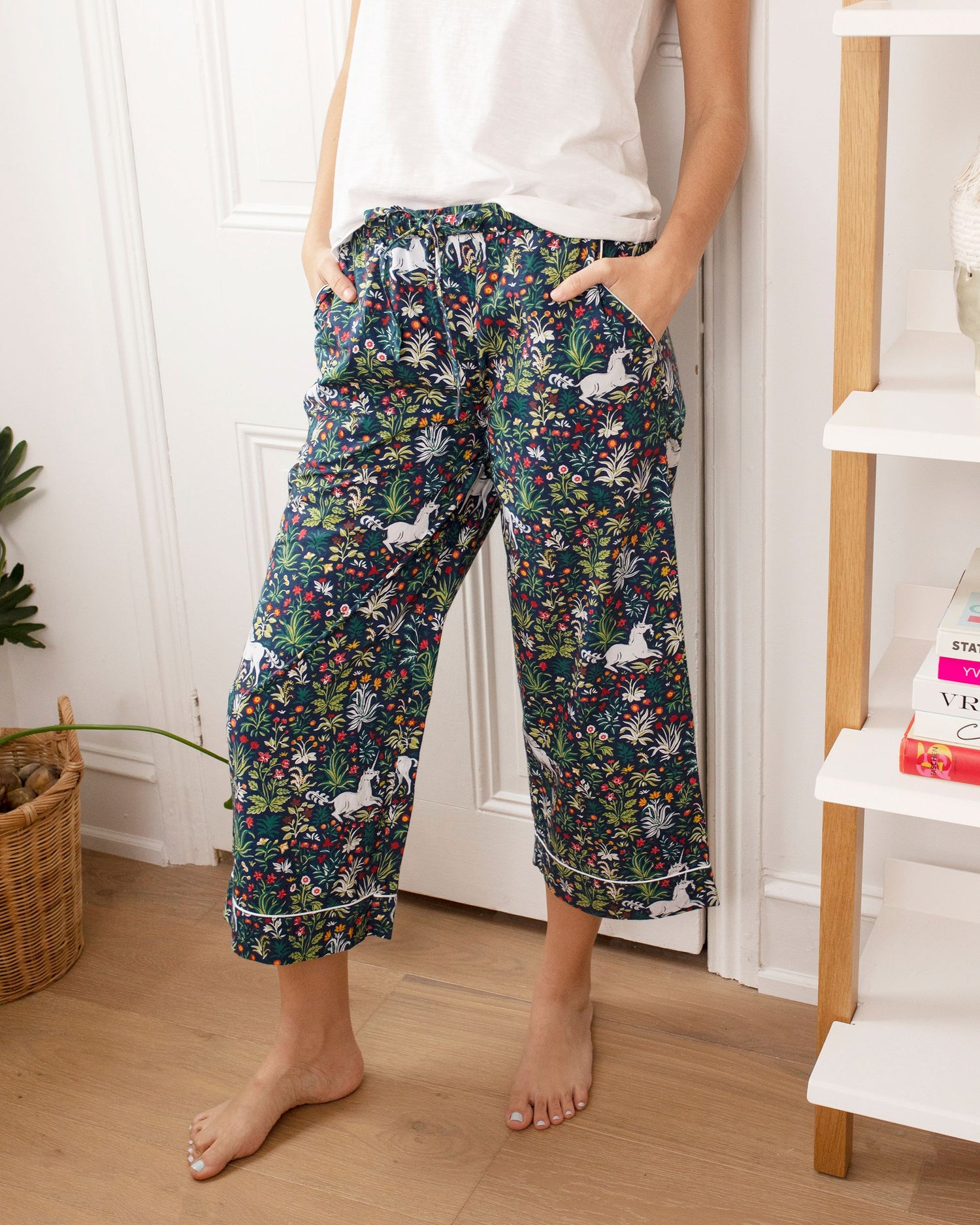 Unicorn's Garden - Cropped Pajama Pants - Indigo - Printfresh