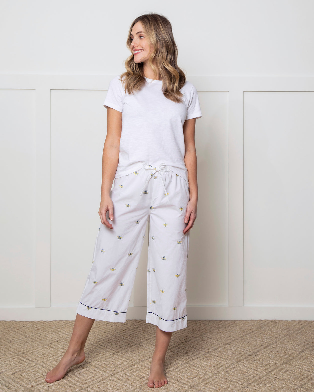 Beekeeper - Cropped Pajama Pants - Cloud - Printfresh