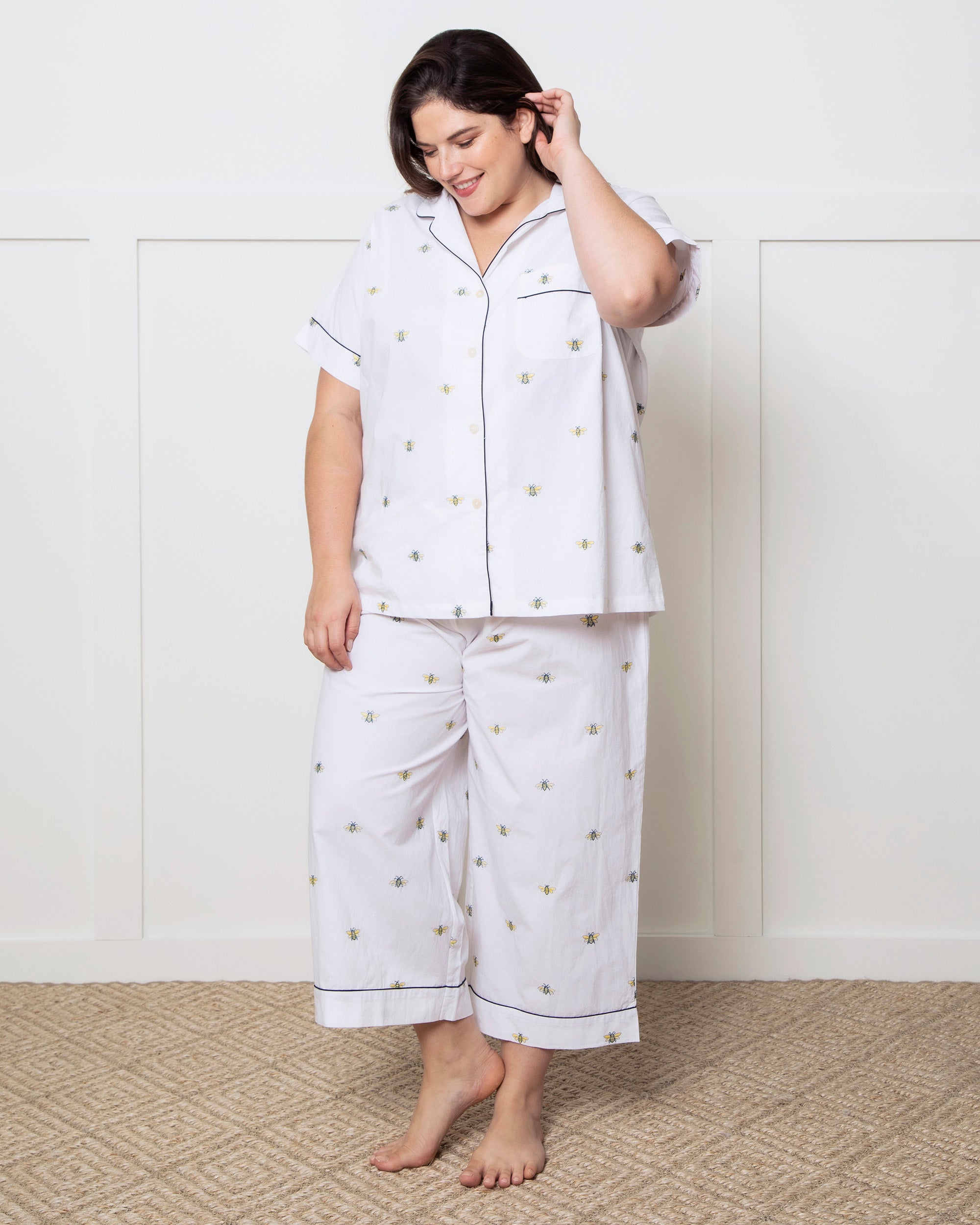 Ladies White Cotton Capri Trousers With Grey Dots, Three-quarter Length  Wide Leg Comfy Ladies Pyjama Bottoms, Cropped Womens Pyjamas 