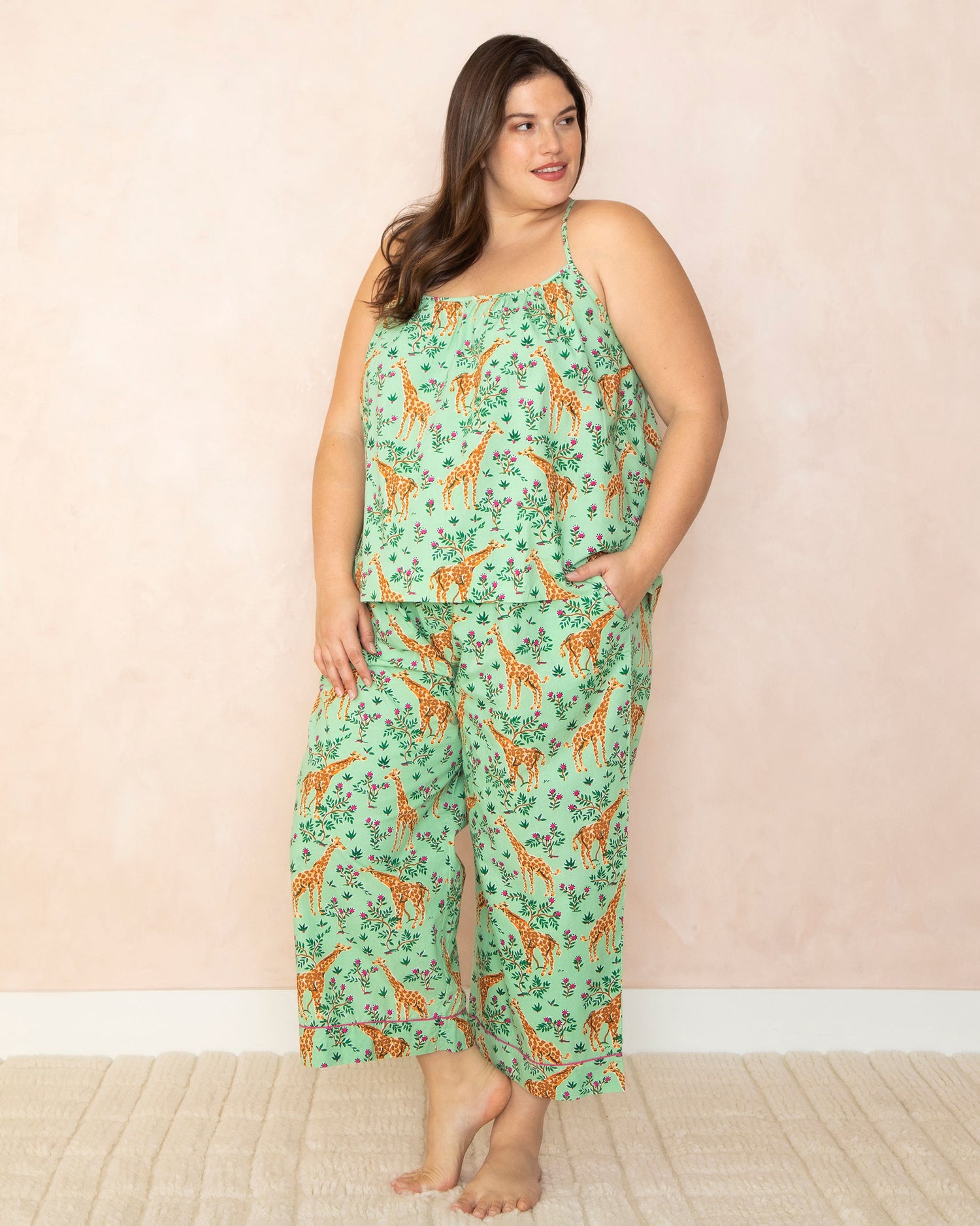 Grazing Giraffes - Cami Cropped Pants Set - Sage - Printfresh