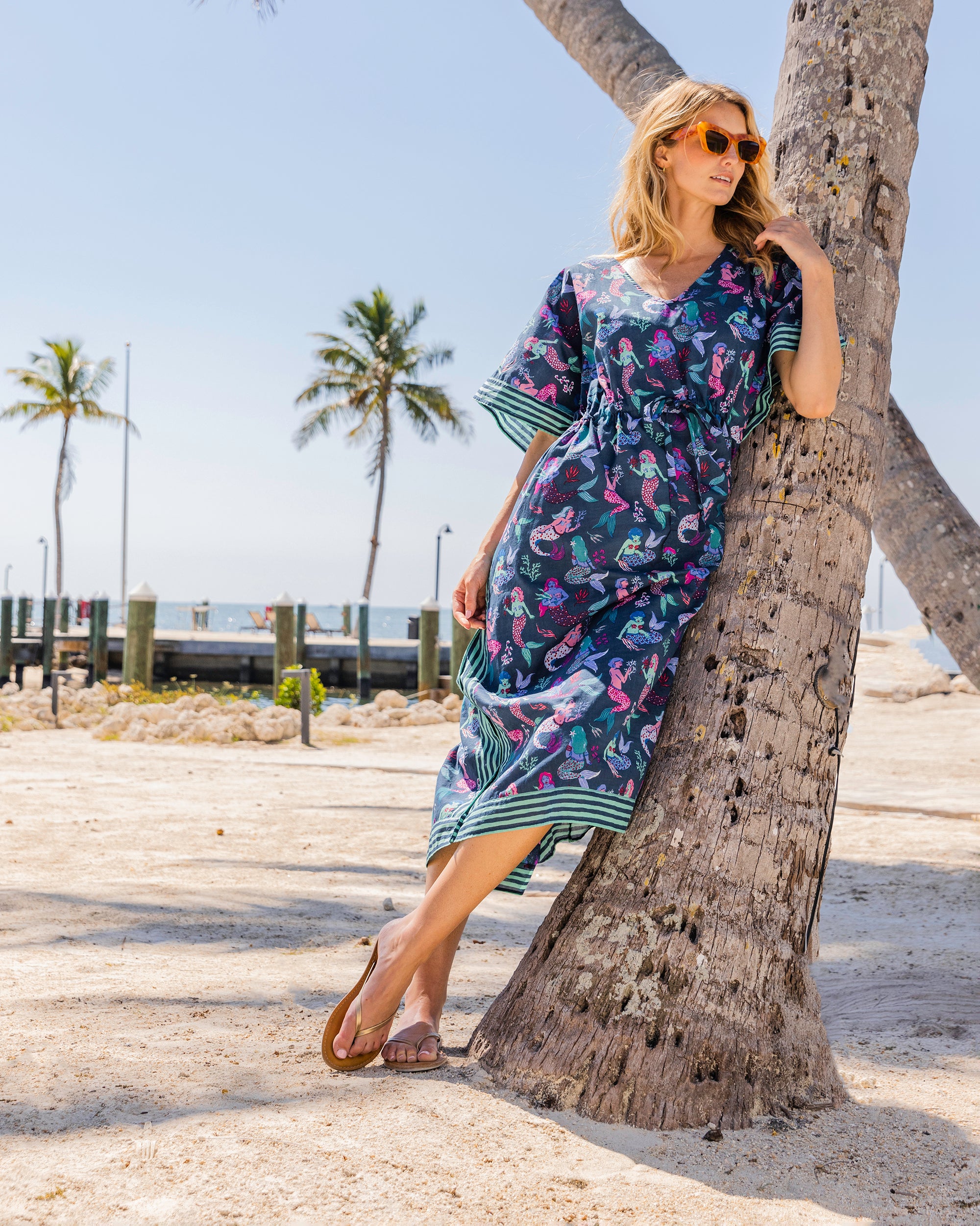 Mythical Mermaids - Let's Cruise Caftan - Shoreline Blue - Printfresh