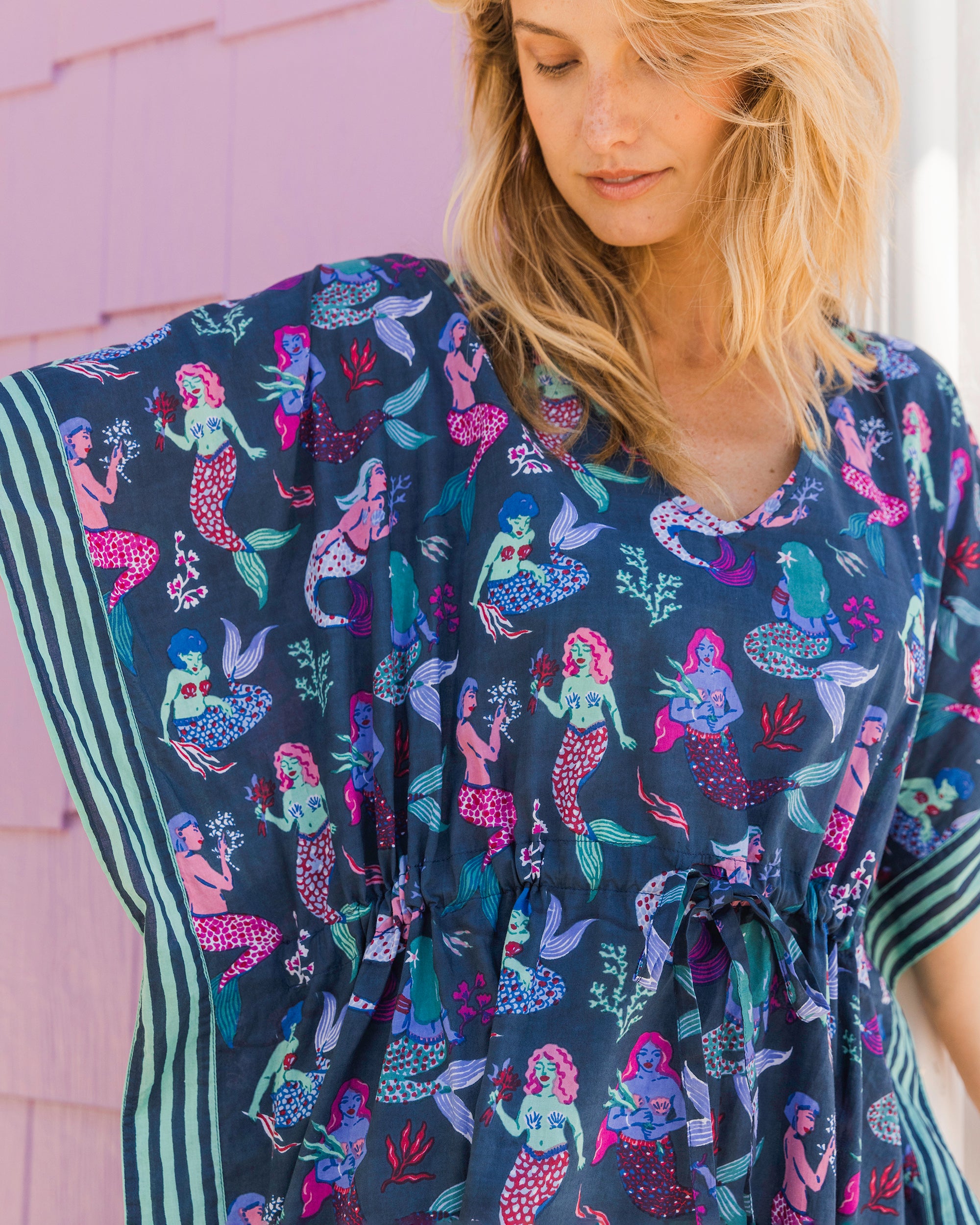 Mythical Mermaids - Let's Cruise Caftan - Shoreline Blue - Printfresh