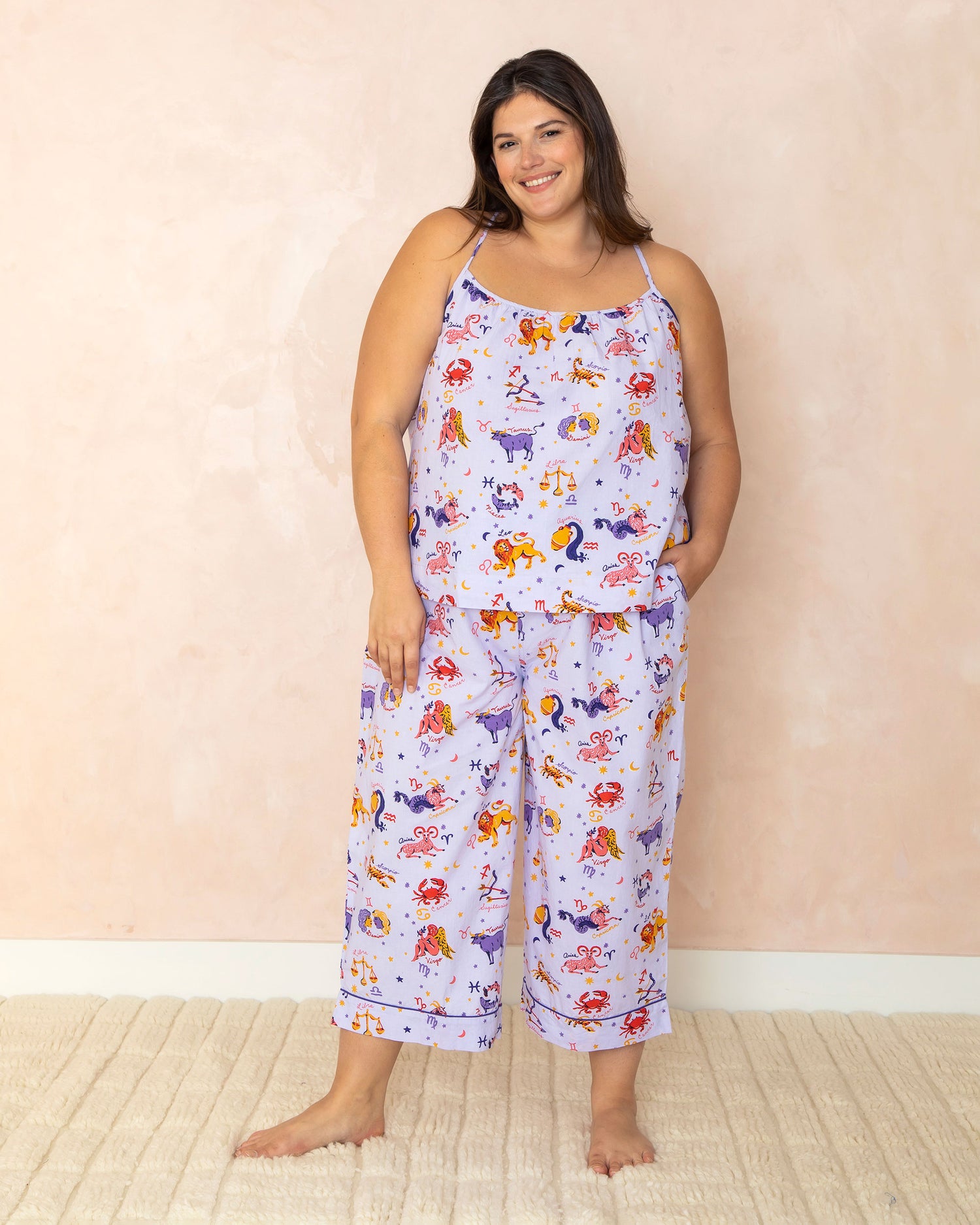 What's Your Sign - Cami Cropped Pants Set - Lavender - Printfresh