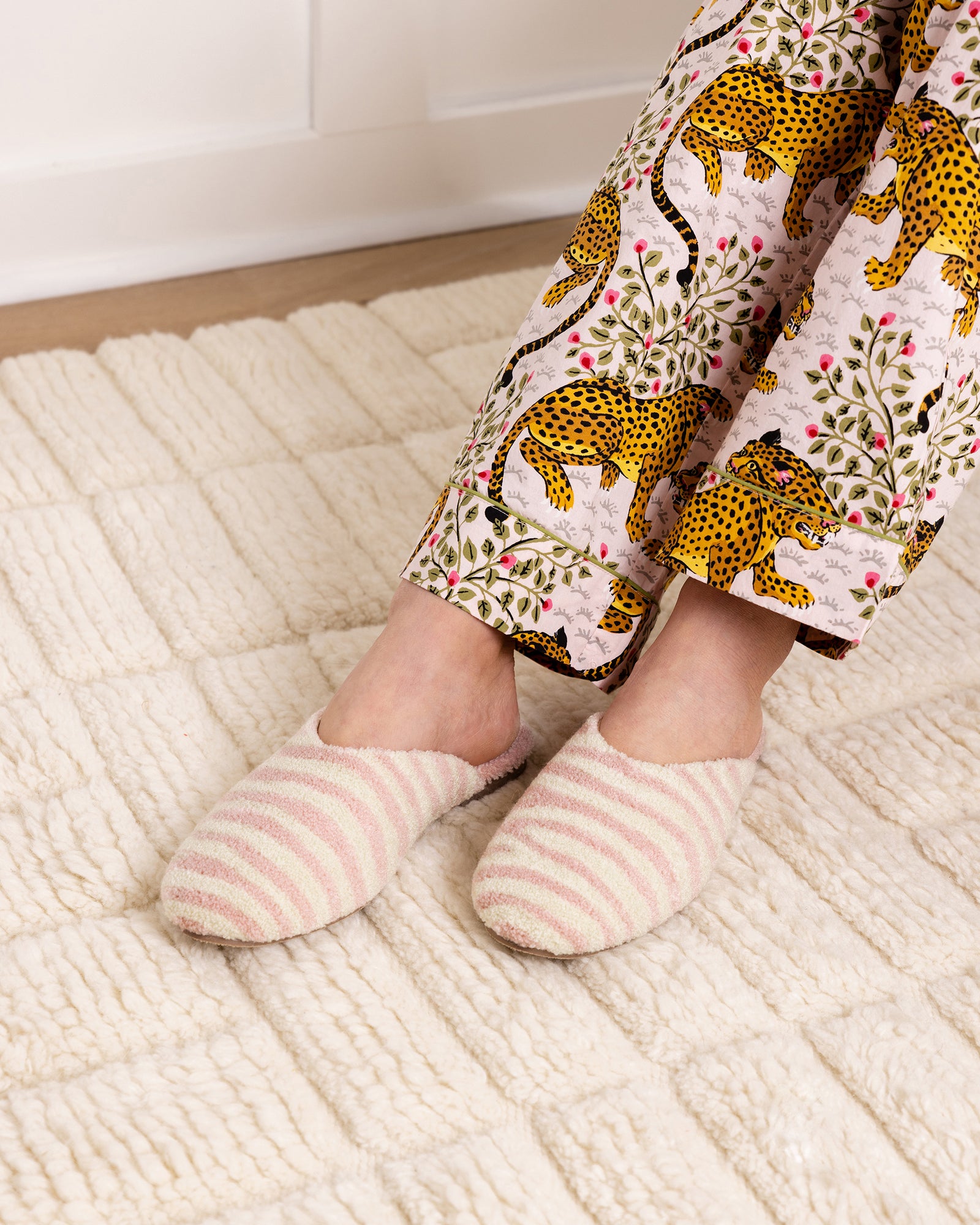 Zebra Stripe - Tufted Slippers - Blush - Printfresh