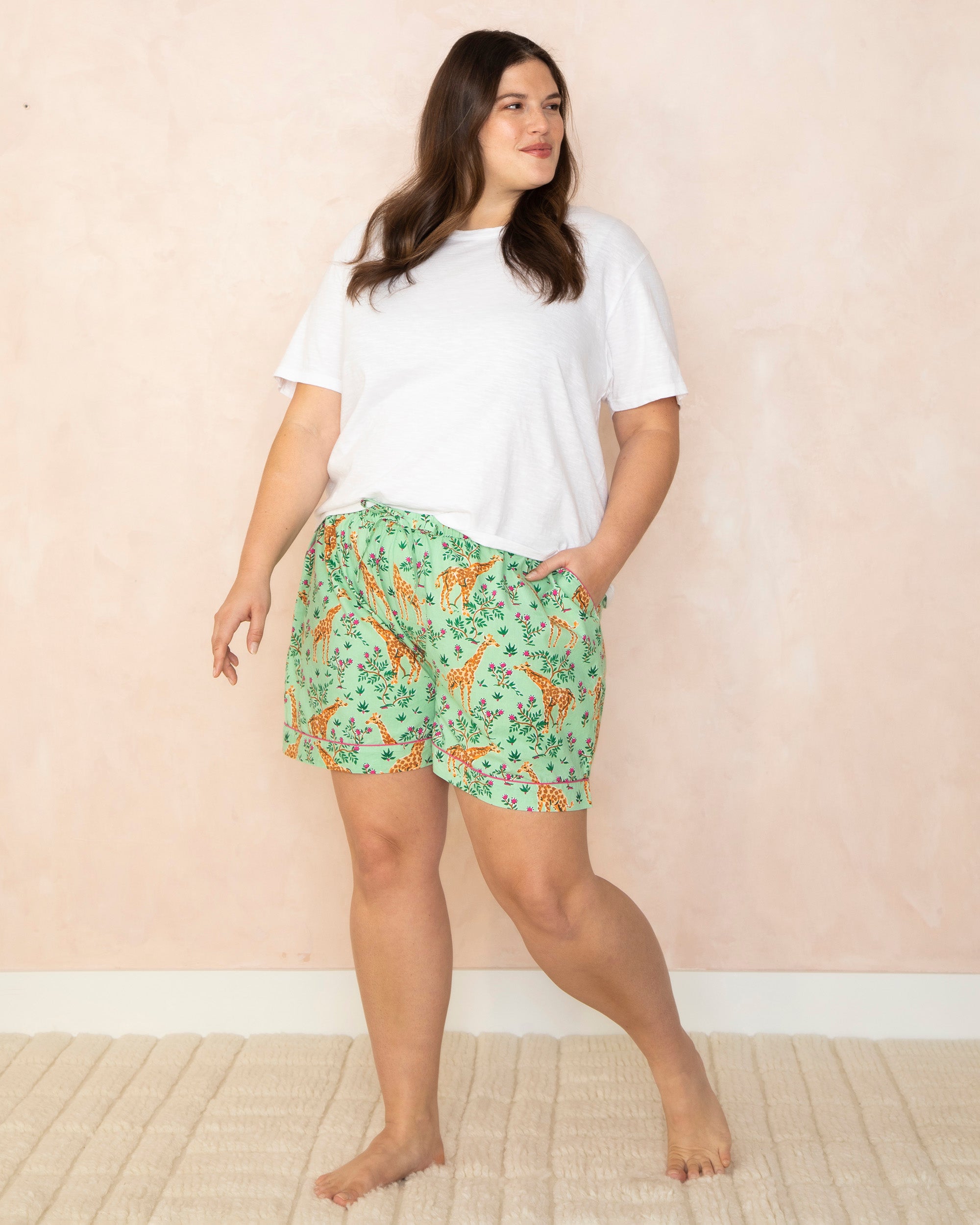 Grazing Giraffes - T-Shirt and Pajama Shorts Bundle - Sage/Cloud - Printfresh