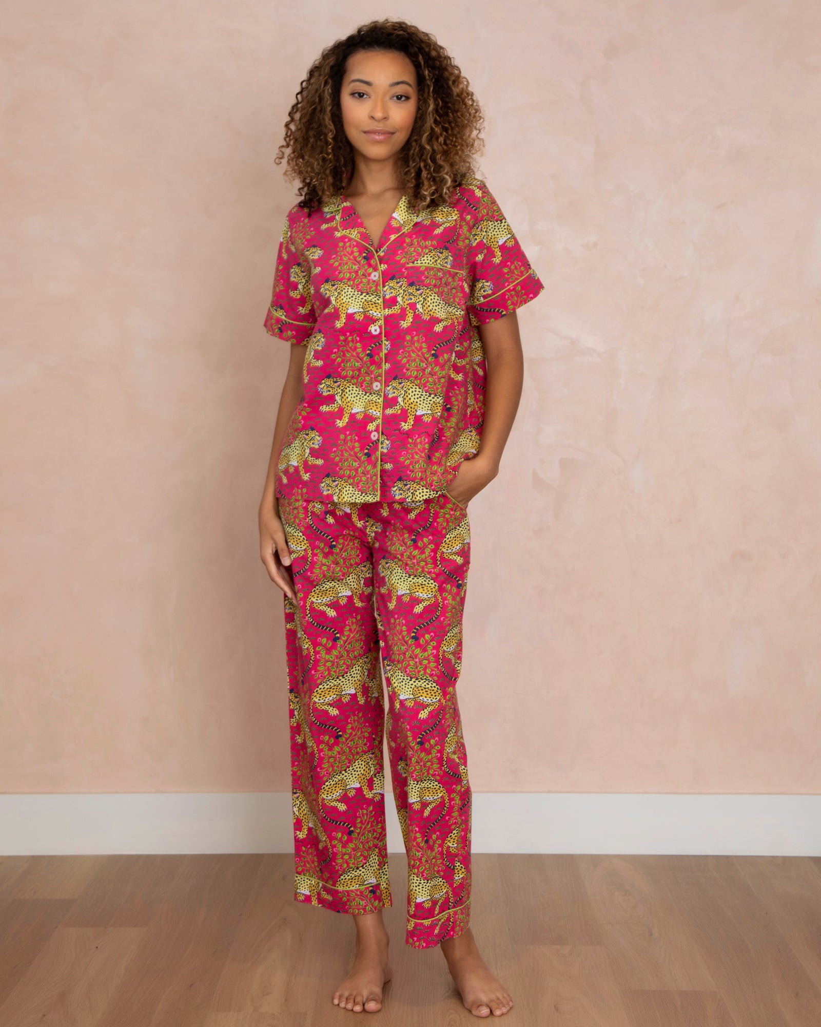 Bagheera - Short Sleeve Top & Long Pants Set - Hot Pink - Printfresh