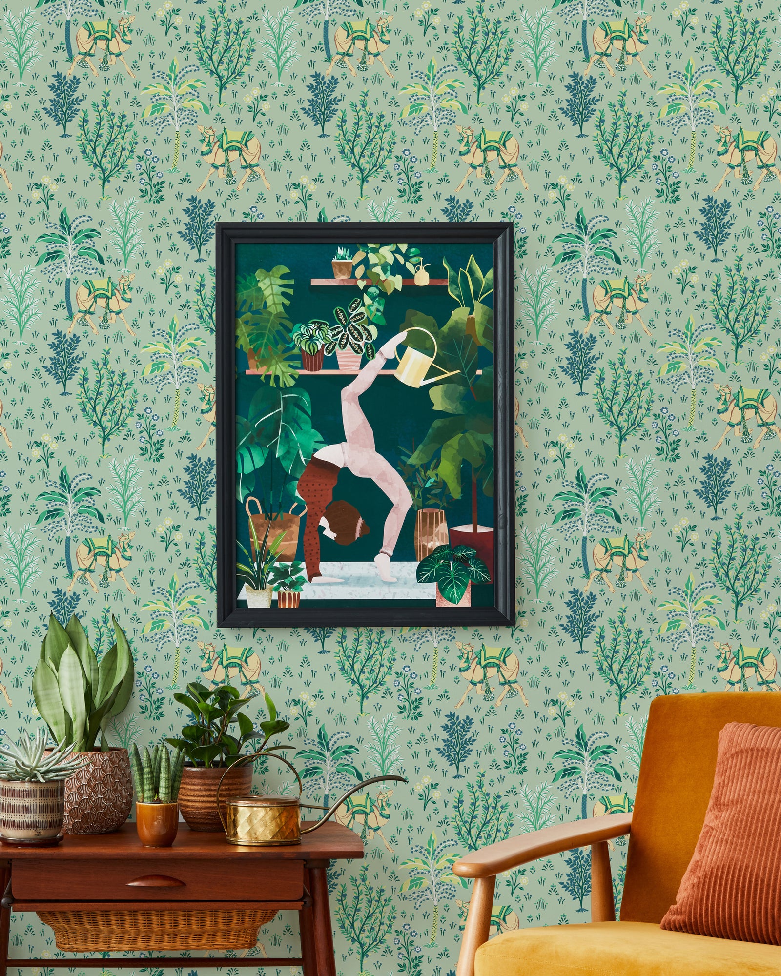 Camel's Courtyard - Peel & Stick Wallpaper - Avocado - Printfresh