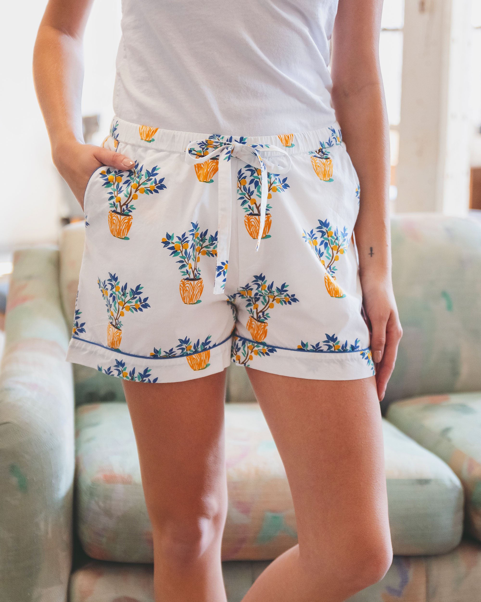 Lemon Tree Pajama Shorts Cloud