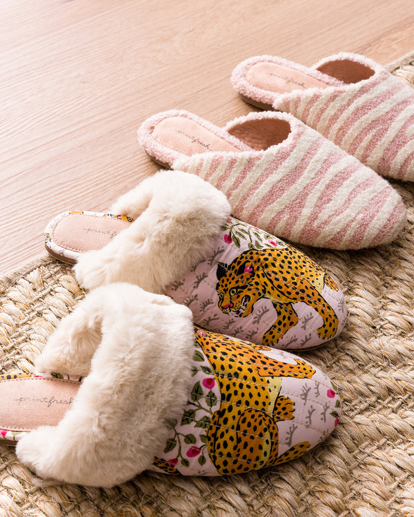 Bagheera - Quilted Faux Fur Slippers - Blush - Printfresh