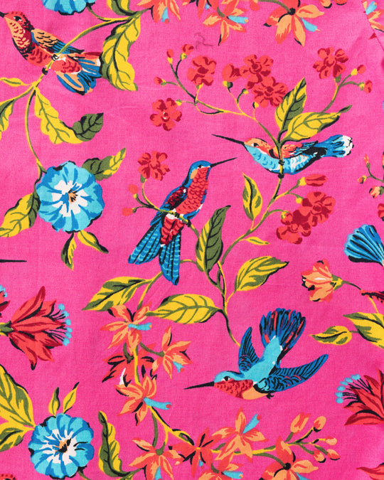 Hummingbird Haven - Pintuck Nightgown - Fresh Raspberry - Printfresh