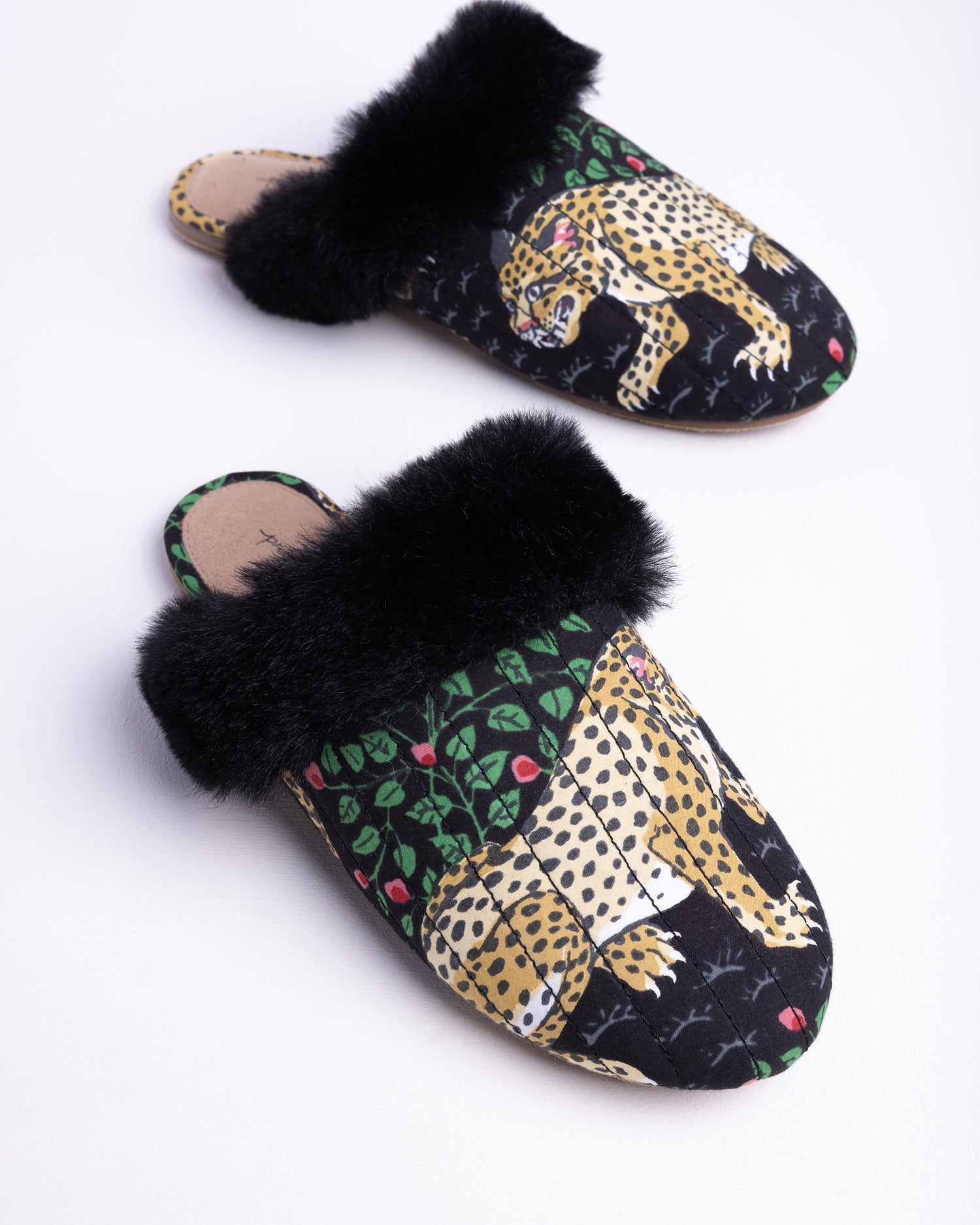 Bagheera - Quilted Faux Fur Slippers - Ink - Printfresh