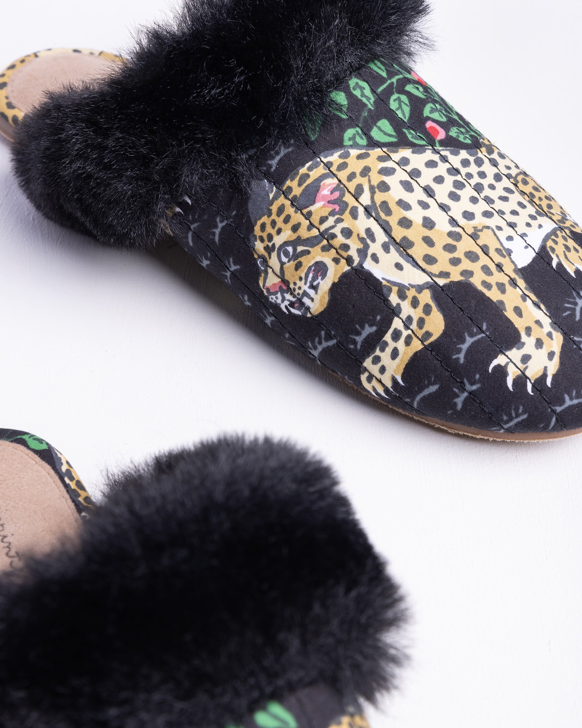 Bagheera - Quilted Faux Fur Slippers - Ink - Printfresh