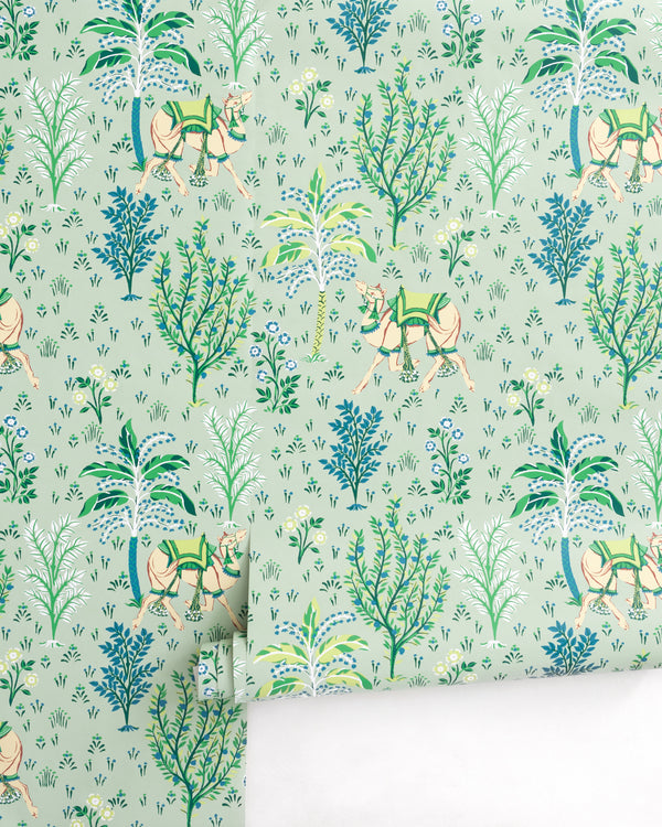 Camel's Courtyard - Peel & Stick Wallpaper - Avocado - Printfresh