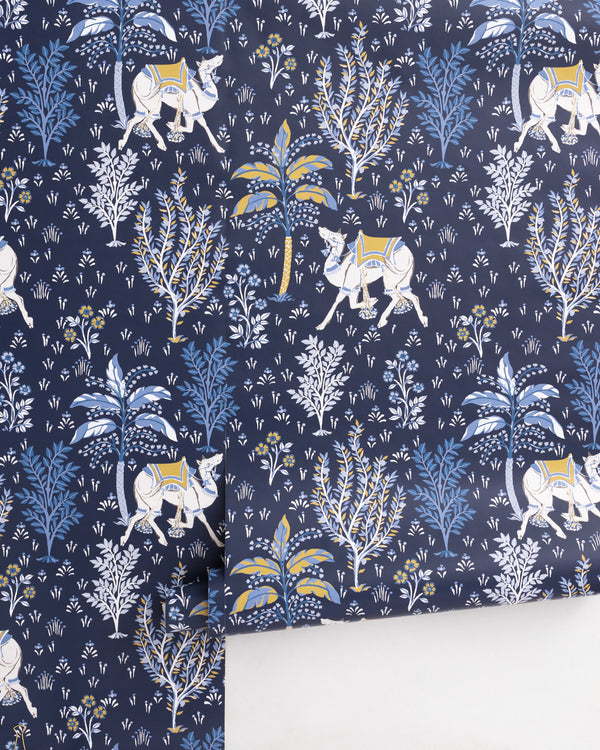 Camel's Courtyard - Peel & Stick Wallpaper - Navy - Printfresh