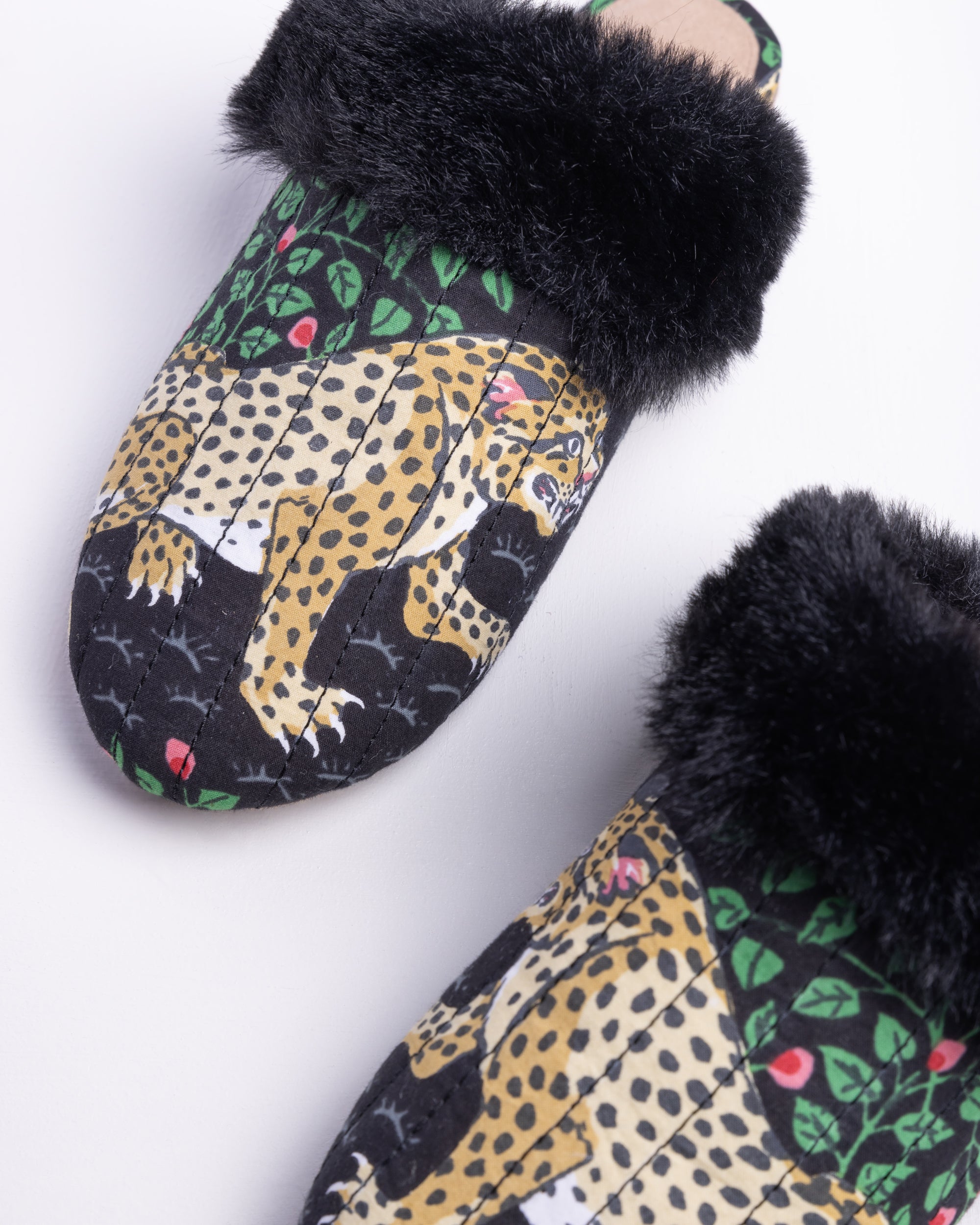 Bagheera - Quilted Faux Fur Slippers - Ink - Printfresh