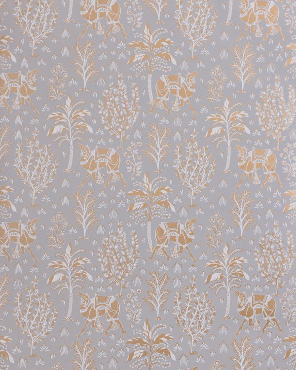 Camel's Courtyard - Wallpaper Double Roll - Pale Gray/Gold - Printfresh